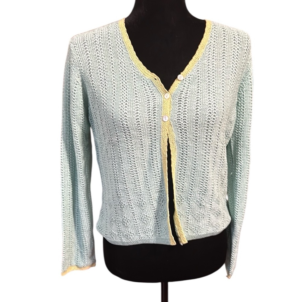 David Brooks Vintage Knit Preppy Coquette Women's Mint Green Sweater S